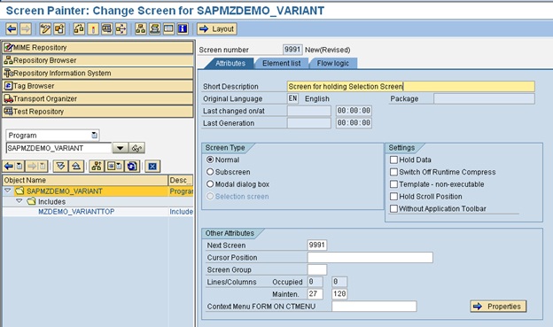 Sap Abap Central Creation Of Selection Screen Variant In Module Pool Programming
